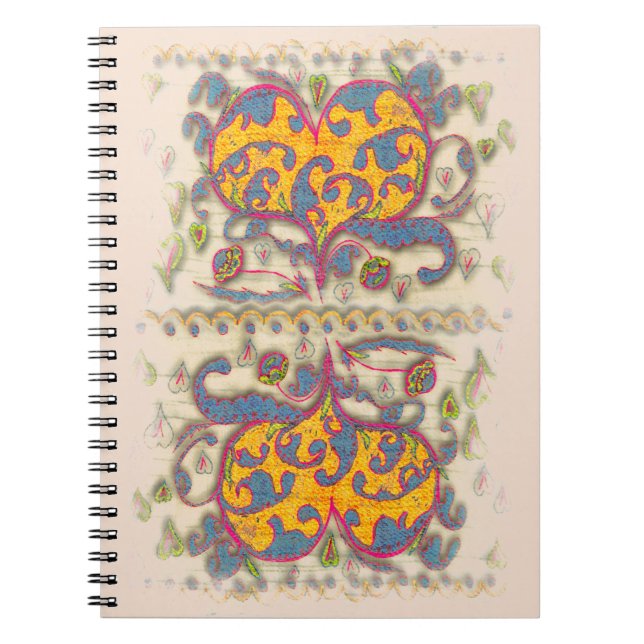 Carnet Coeur d'art populaire avec feuilles et fleurs (Devant)