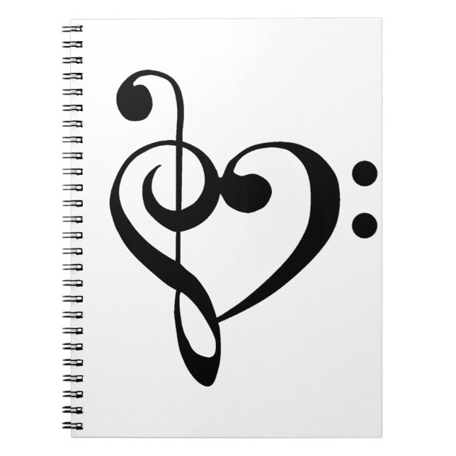 Carnet Coeur de musique Treble basse Clef Heart - Noir (Devant)