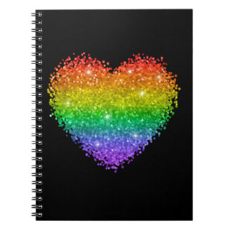 Carnet coeur de parties scintillant arc-en-ciel