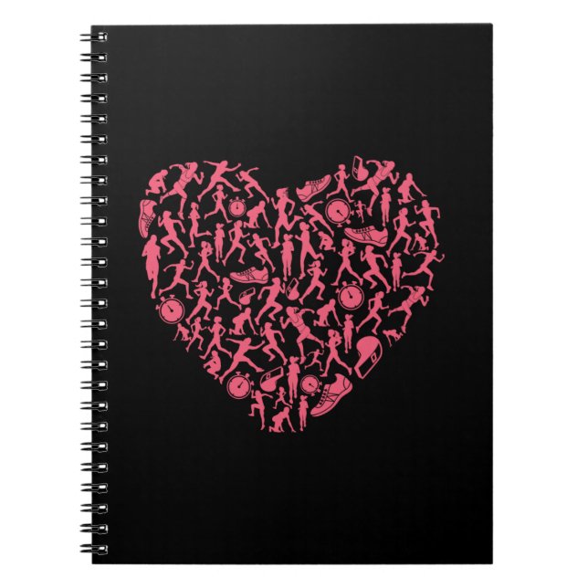 Carnet Coeur de silhouette rose en course - Femme coureus (Devant)