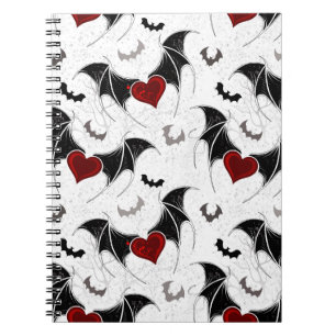 Carnet Coeur d'Halloween avec ailes de chauve-souris noir