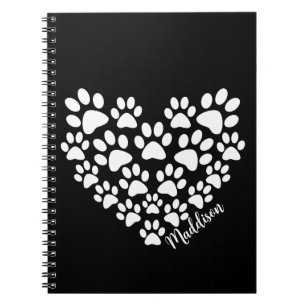 Carnet Coeur Empreinte de patte noir blanc personnalisé