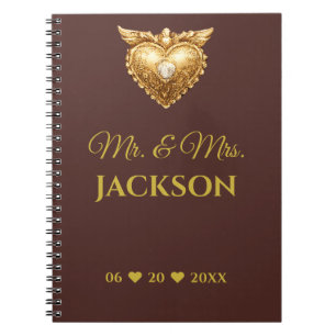 Carnet Cœur en or antique Noms de couples et date de mari