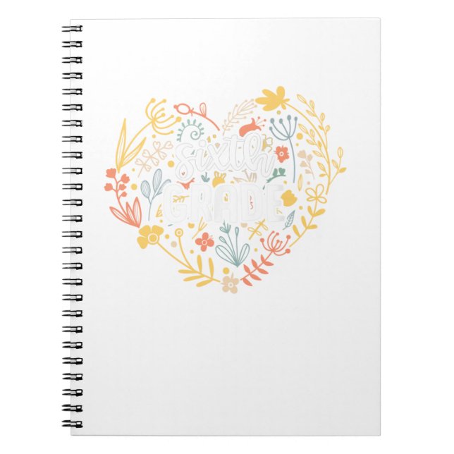 Carnet Coeur Floral De Sixième Année Retour À L'École (Devant)