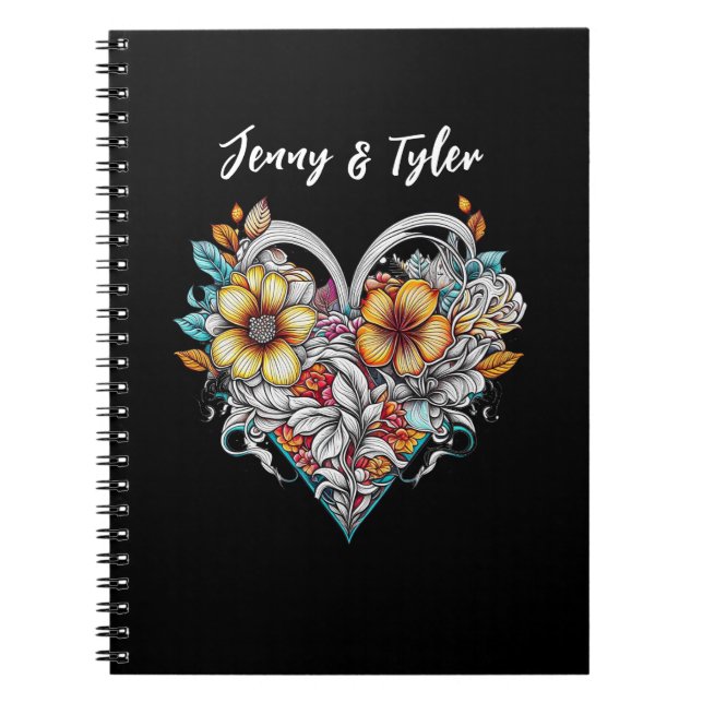 Carnet Coeur floral personnalisé Romantique (Devant)
