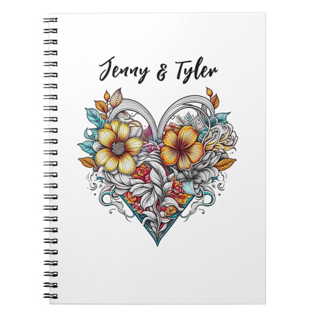 Carnet Coeur floral personnalisé Romantique (Devant)