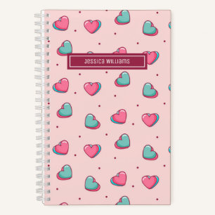 Carnet Coeur mignon et Poka Motif rose rétro doux