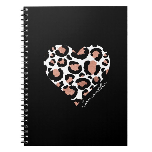 Carnet Coeur Motif Leopard Elégant Personnalisé (Devant)