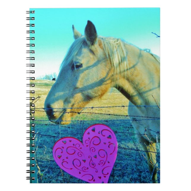 Carnet Coeur rose et Cheval jaune (Devant)