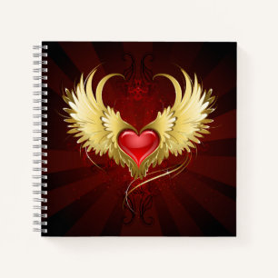 Carnet Coeur rouge avec ailes d'or