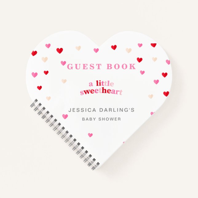 Carnet Coeur Valentine Thème Bébé Fille Douche Rouge Rose (Devant)