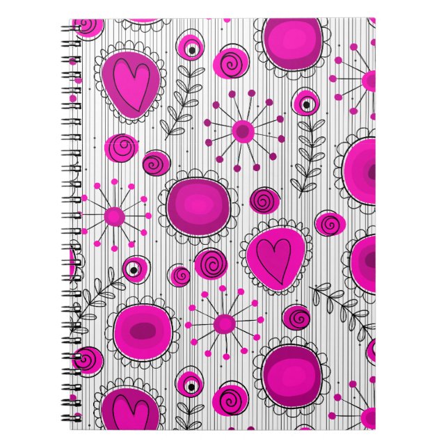 Carnet Coeurs blancs Whimsical rose chaud et fleurs flora (Devant)