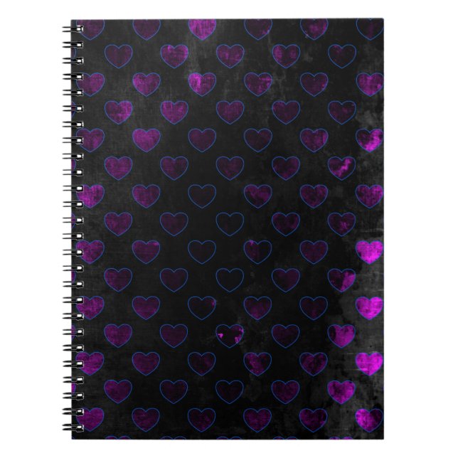 Carnet Coeurs brillants violet sur le noir usé (Devant)