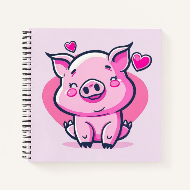 Carnet Coeurs de cochon rose joyeux Valentine Inspiré | (Devant)