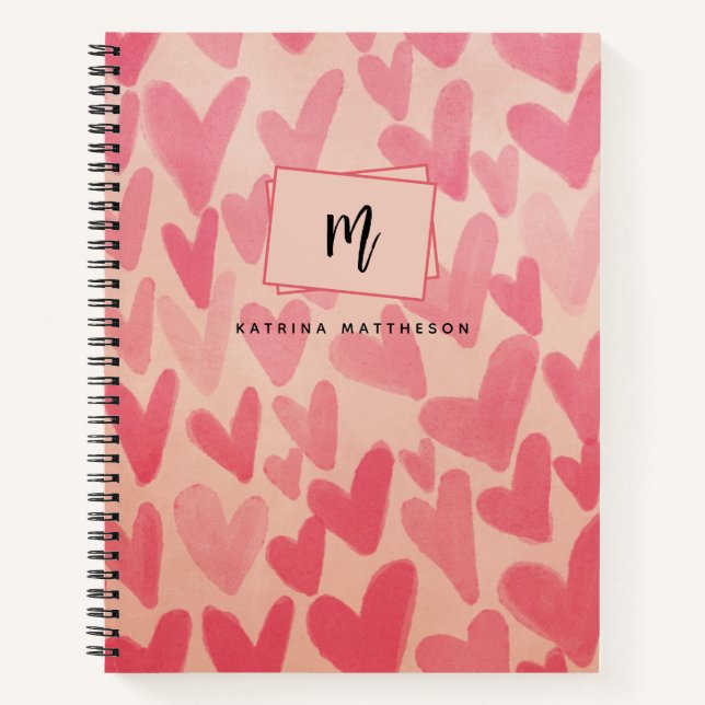 Carnet Coeurs de Doodle rose moderne Monogramme (Devant)