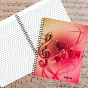 Carnet Coeurs de musique Personnalisé Texte noir Retro Co