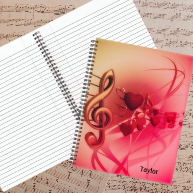 Carnet Coeurs de musique Personnalisé Texte noir Retro Co (Créateur téléchargé)