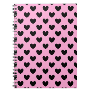 Carnet Coeurs de polka noir sur coton bonbon rose