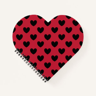 Carnet Coeurs de polka noir sur rouge