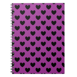 Carnet Coeurs de polka noir sur violet