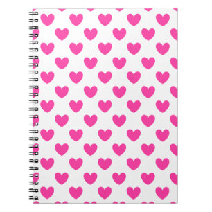 Carnet Coeurs de polka rose Fuchsia sur blanc