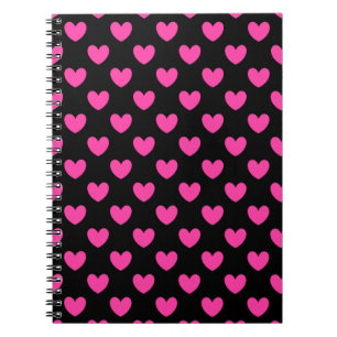 Carnet Coeurs de polka rose Fuchsia sur noir