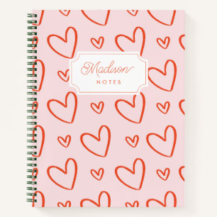 Carnet Coeurs de preppy monogramme initial rose & rouge