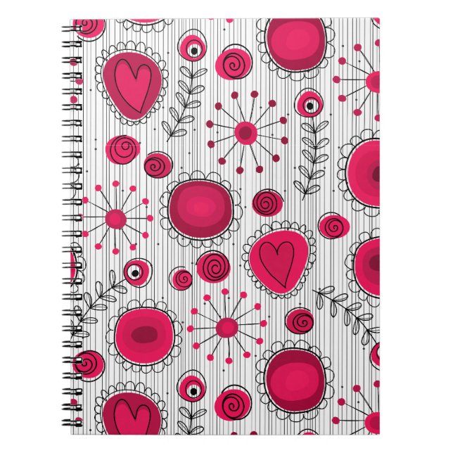 Carnet Coeurs et fleurs blancs et rouges blancs (Devant)