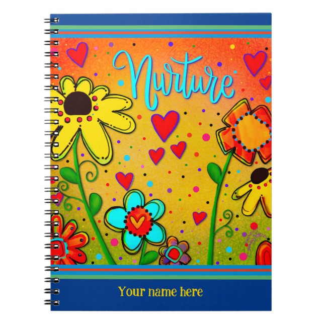 Carnet Coeurs Floraux Personnalisés Jaune Amusants Cultur (Devant)