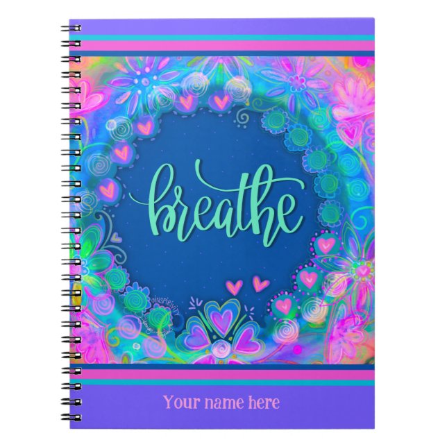 Carnet Coeurs floraux roses Personnalisés Respirer amusan (Devant)