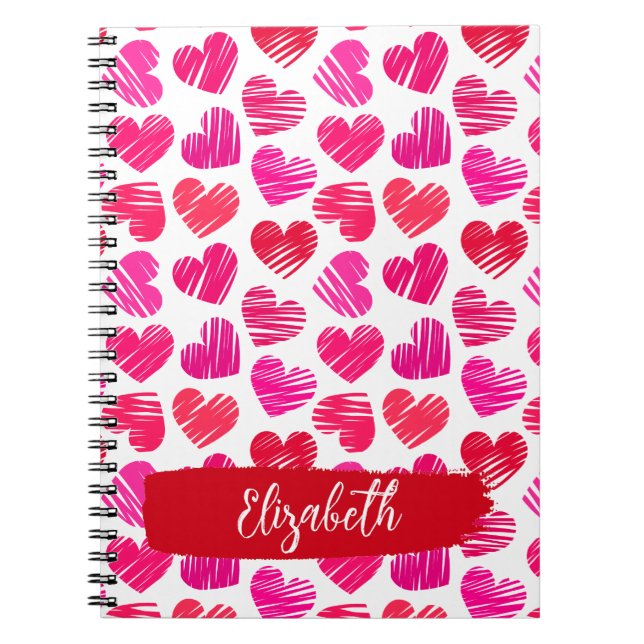 Carnet Coeurs griffés rouges et roses modernes Valentine  (Devant)
