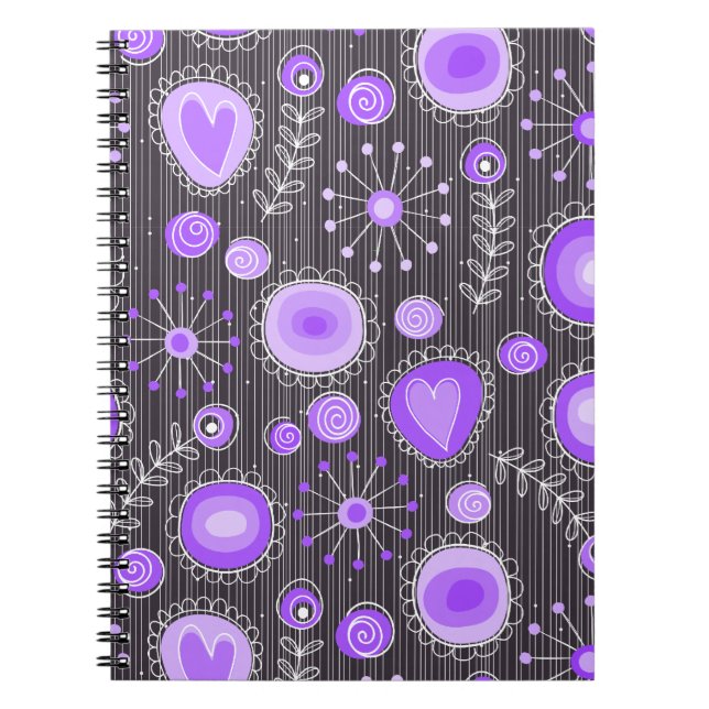 Carnet Coeurs gris violet blanc et fleurs florales (Devant)