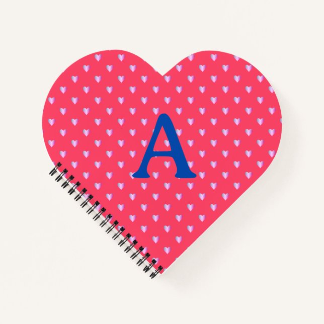 Carnet Coeurs Monogrammes personnalisés Motif Rose chaud  (Devant)