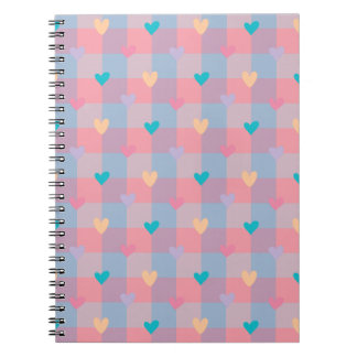 Carnet Cœurs pastel à motif à damier – Joli sans couture