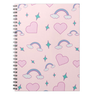 Carnet Cœurs pastel mignons et motif arc-en-ciel Rose K