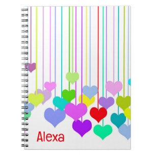 Carnet Coeurs pendants sur blanc avec nom