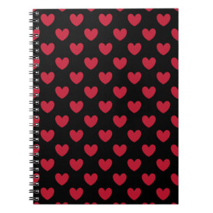 Carnet Coeurs polka rouge sur noir