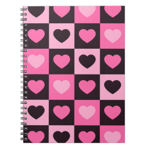 Carnet Cœurs rose clair rose vif bordeaux foncé à carreau