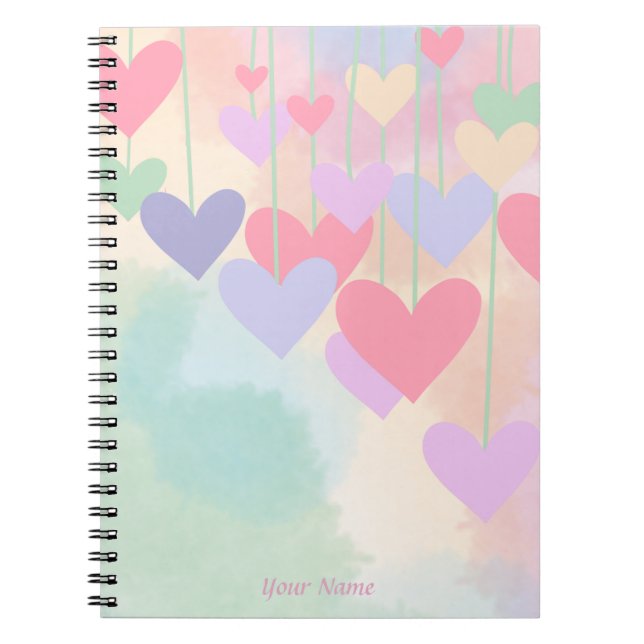 Carnet Coeurs rose vert pourpre Aquarelle personnalisée (Devant)