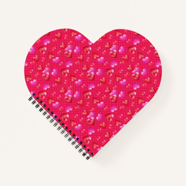 Carnet Coeurs roses peints sur rouge pointillé | Saint Va (Devant)