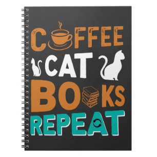 Carnet Coffee Cat Books Répéter, lire et café amoureux