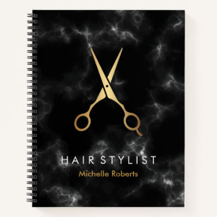 Carnet Coiffeuse en marbre d'or noir personnalisée