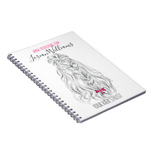 Carnet Coiffure moderne Noir Blanc Vave Cheveux Rose Bow