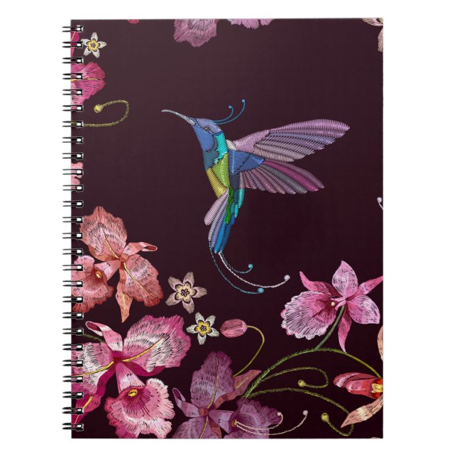 Carnet Colibri et orchidée, mode sans couture tropicale. (Devant)