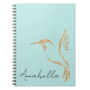 Carnet Colibri Pailleté Or et Nom Personnalisé sur Turquo