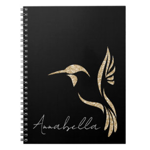 Carnet Colibri personnalisé noir et or pailleté