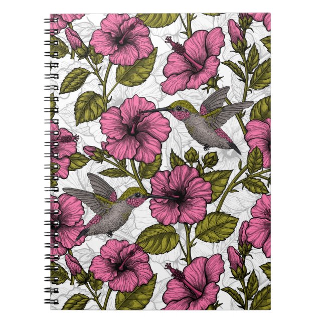 Carnet Colibris et fleurs d'hibiscus roses (Devant)