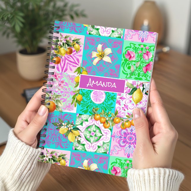 Carnet Collage de carreaux floraux de citrus rose sicilie (Créateur téléchargé)