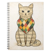 Collage de chat musical avec cœur d'Arlequin