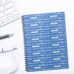 Carnet Collage de nom bleu personnalisé cool avec police